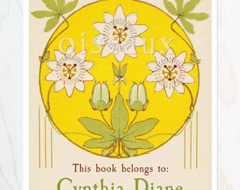 Passionflower Bookplates - Personalized Mother's Day Gift - Vintage Book Labels, Gardener's Library - Antique Library, Ex Libris