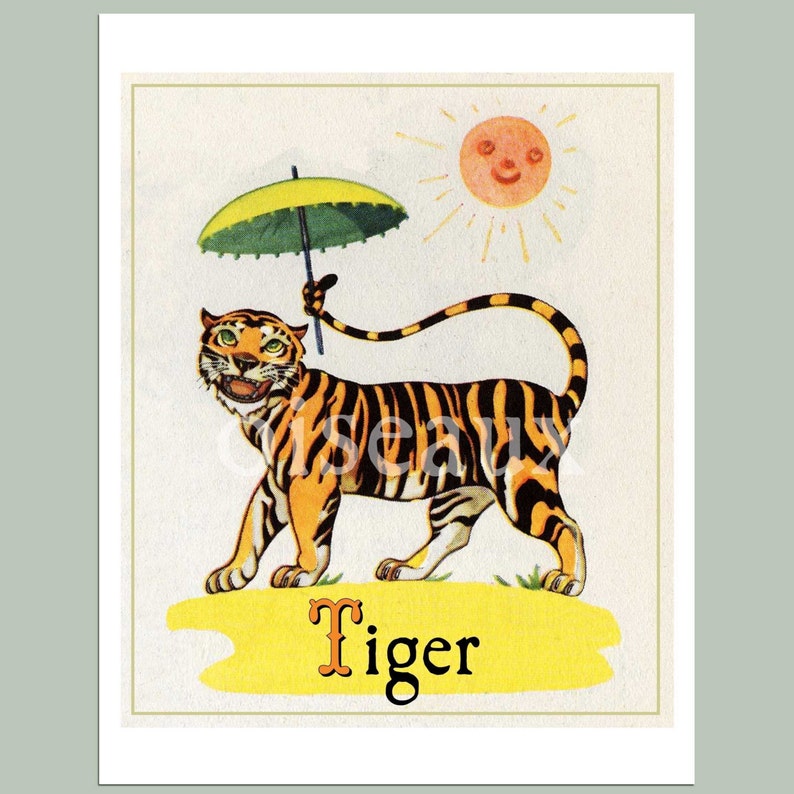 Personalized PRINT Vintage Tiger Happy Nursery, Children's Room Decor, Unique Custom Gift, Baby Shower image 3