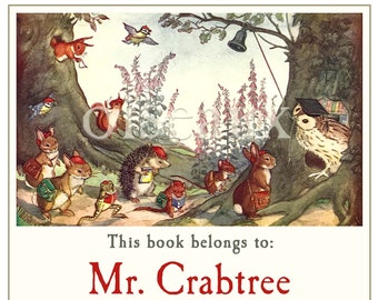 School Time Bookplates - Personalized Book Labels - Adorable Custom Teacher Gift, Waldorf School, Heritage Ex Libris, Baby Registry