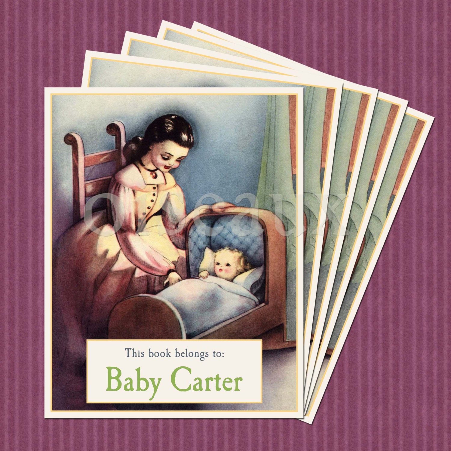 Vintage Cradle Bookplates Personalized Baby Shower Book Labels