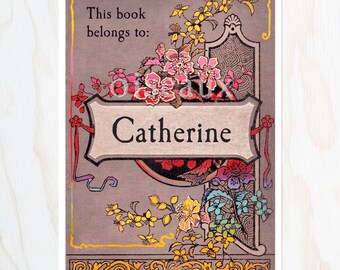 Rainbow Garden Bookplates - Personalized Vintage Book Labels, Unique Gift for Her, Gorgeous Mother's Day, Heritage Ex Libris, 1800's Design