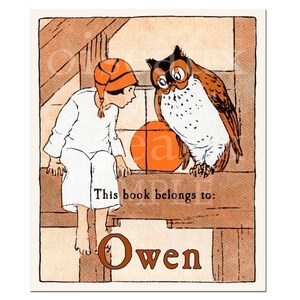 Night Owl Bookplates - Adorable Personalized Book Labels - Vintage Boy&#39;s Library, Cute + Unique Birthday Gift, Custom Ex Libris
