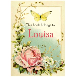 Butterfly & Rose Bookplates - Personalized Vintage Book Labels - Gorgeous Book-Lover Gift, Garden, Heritage Library