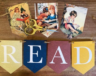 Banner "Me encanta leer" - Imprimible para hacer tú mismo - Decoración para habitación infantil, casa, aula, biblioteca - Descarga instantánea