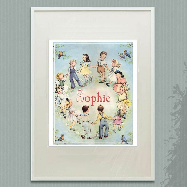 Personalized Children's Art Print Ring Around the Rosie Vintage Nursery