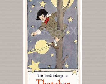 Star Catcher Bookplates - Personalized Book Labels - Vintage Boy's Library, Baby Shower Gift, Heritage Book Plates for Him