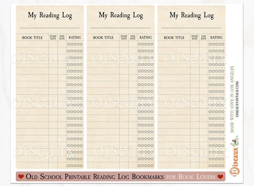 Printable Reading Log Bookmarks Old School Book Lover Gift Print Your