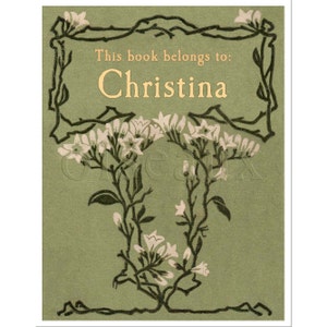 White Lilies Bookplates - Personalized Vintage Book Labels - Unique Heritage Plates, Gorgeous Teacher, Hostess Gift