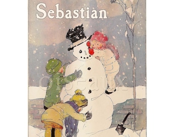 Snowman Bookplates - Personalized Vintage Book Labels - Christmas Library, Heritage Book Plates, Holiday Gift, Child's Stocking Stuffer