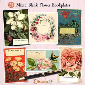 Ex libris assortiti con fiori - Set da 24 - Etichette per libri vintage, scrivi il tuo nome, ex libris per club del libro