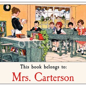 Personalized Classroom Bookplates - Unique Teacher Gift - Vintage Book Labels, Graduation, Back-to-School Present, Ex Libris