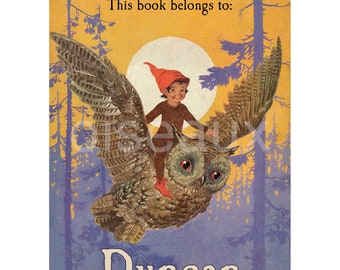 Owl & Elf Bookplates - Personalized Fairy Ex Libris - Set of 24 - Heirloom Library Gift, Stocking Stuffer