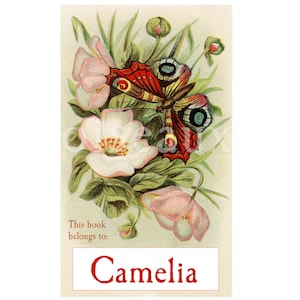 Red Butterfly Bookplates - Personalized Book Labels - Mother&#39;s Day Gift, Vintage Ex Libris, Book Club Present, First Anniversary