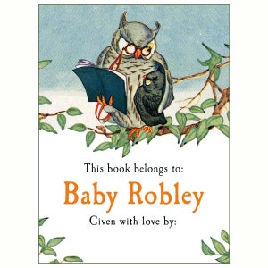 Baby Owl Bookplates - For Baby Shower Gifts - Given With Love From, Write In Giver&#39;s Name - Personalized Vintage Ex Libris