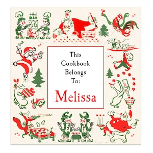 Christmas Party Bookplates - Personalized Cookbook Labels - Vintage Christmas Ex Libris, Stocking Stuffer, Custom Holiday Chef Present