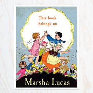 Playtime Around the World Bookplates - Personalized Book Labels - Vintage Ex Libris, Unique Teacher, Librarian Gift