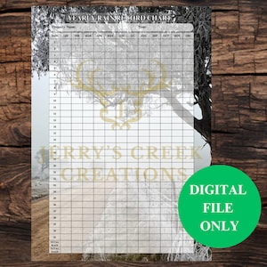 May include: A printable yearly rain record chart with a grid for recording rainfall amounts for each month of the year. The chart has a rustic background with a tree and a dirt road.