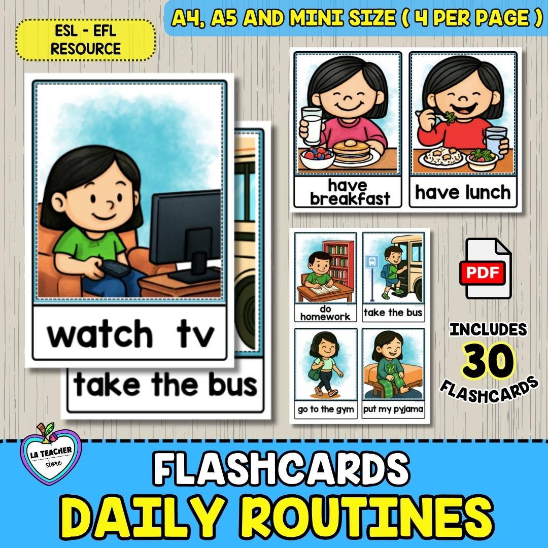 Daily Routine Flascards Daily Routines Flashcards – 3 Sizes (A4, A5, Mini) – ESL Vocabulary for ...