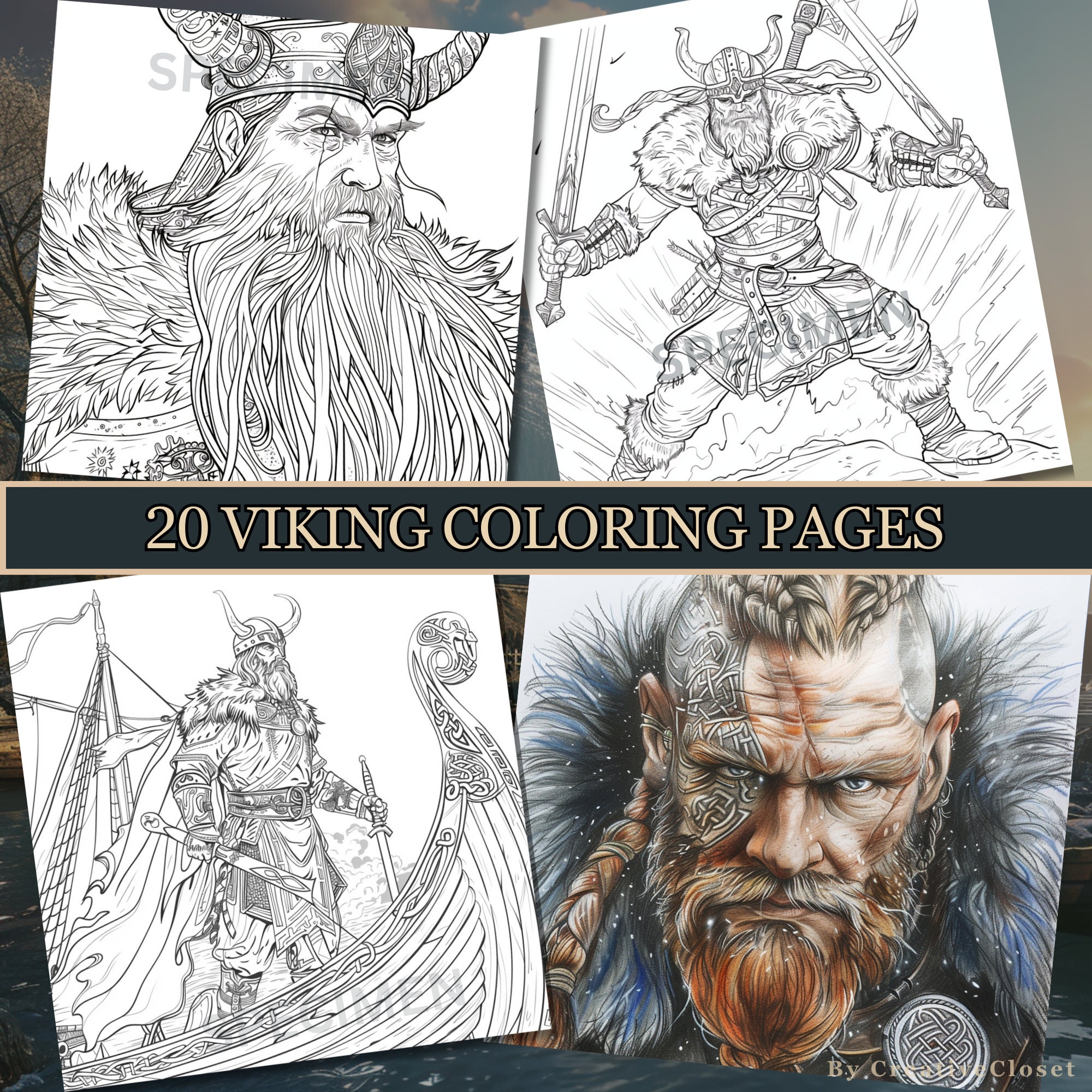 Viking Coloring Pages. for Adults and Teens. Instant Download PDF
