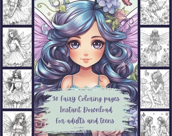 30 Fairy Coloring Pages - "8.5x11" inch Fairy Coloring pages for adults and teens| Instant Download PDF| Printable and Digital