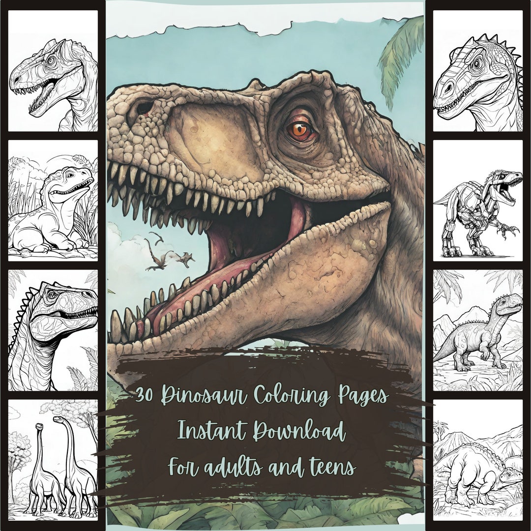 Dinosaur Coloring Pages. for Adults and Teens. Instant Download PDF ...