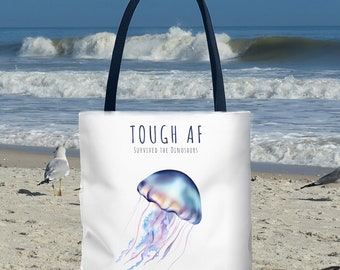 Jellyfish Polyester Tote Bag, Beach Shopping Bag, Sea Animal Design