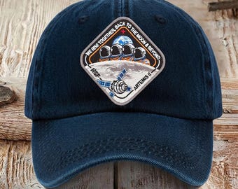 Artemis II Mission Print Unisex Gulf Hat, NASA 2026 Moon Launch Baseball Cap, Vintage Washed Space Hat, Astronaut Crew Gift