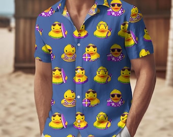 Funny Duck Summer Shirt, Cartoon Rubber Ducks Button Shirt, Duck Tropical Short Sleeve Shirt, Aloha Beach Short Men, Gifts For Husband