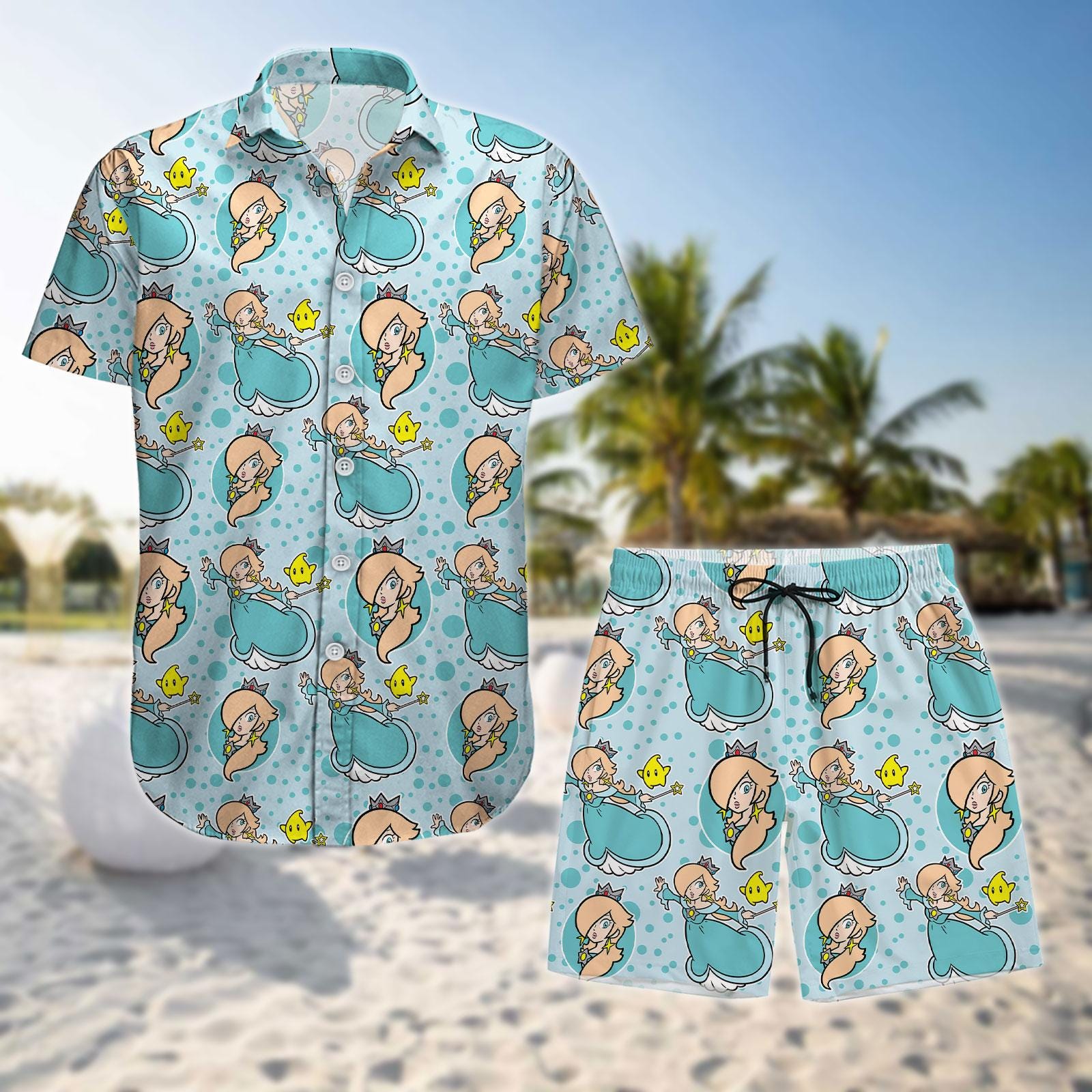 Discover Rosalina Hawaiian Shirt, Princess Rosalina Button Up Shirt, Luma Star Mario Aloha Short, Cute Nintendo Beach Vacation Outfit