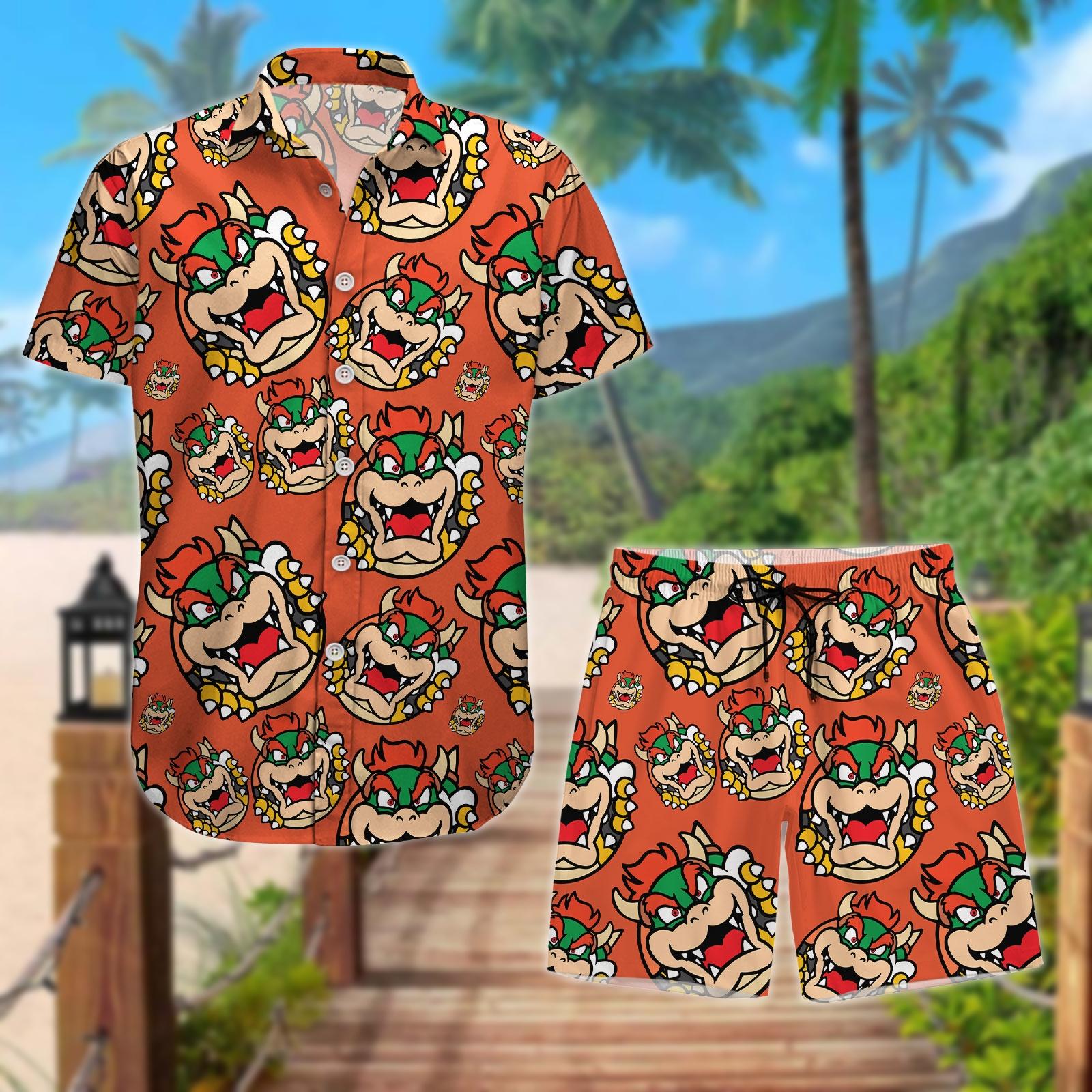 Discover Super Mario Bowser Button Shirt, Nintendo Bowser Summer Short, Tropical Game Character Hawaiian Shirt, Gaming fan Gift