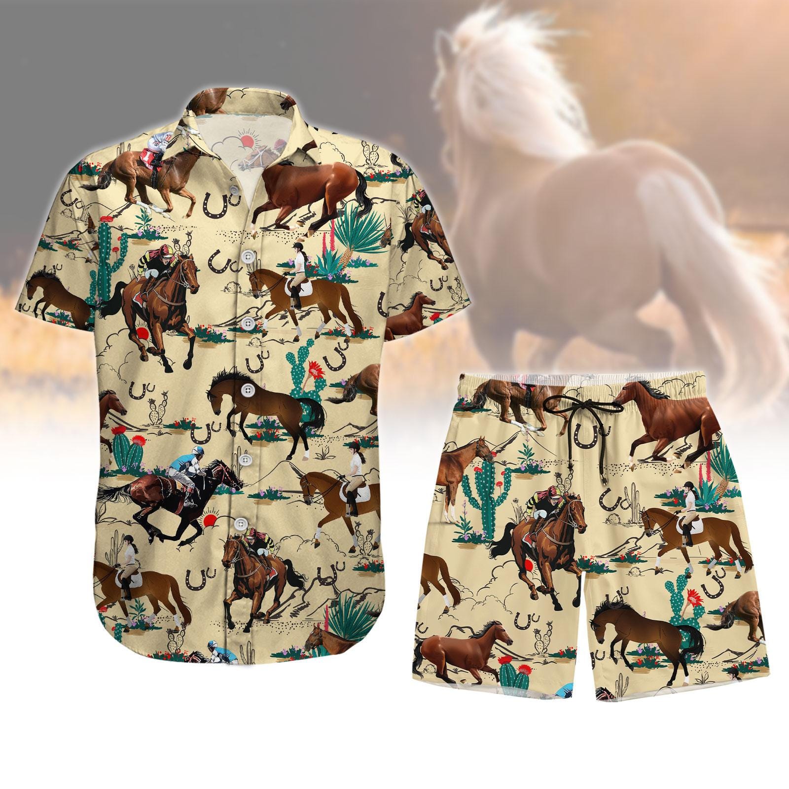 Discover Horse Girl Button Shirt, Cowgirl Tropical Short, Cowboy Western Hawaiian Shirt, Summer Shirt Short Set, Horse Lover Gift For Man