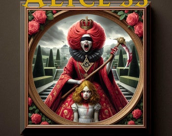 Couverture de chapitre imprimable Franc-maçonnerie d'Alice au pays des merveilles. Affiche décorative fantaisie art sombre pour la maison ou comme cadeau déco. inspiré Lewis Carroll
