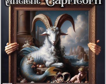 Tableau décoratif Capricorne Art sombre signe du zodiaque. Illustration baroque inspirée de mythes et de cultures anciens et de dessins d'art sombre.