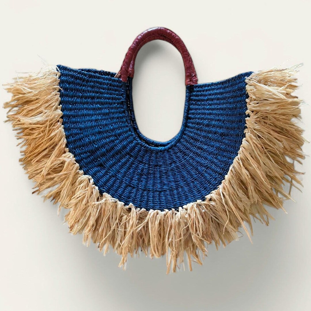Blue Raffia Beach Bag, African Handwoven Straw Tote - Etsy