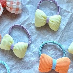 Butter Yellow Puffy Bow Cotton Hair Ties | Children Hair Clips | Women Hair Clips | Orange Puffy Bow Hair Clips | Orange Gingham Puffy