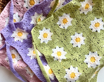 Lilac Crochet Hair Scarf: Cottagecore Daisy Bandana