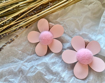 Pastel Pink Leather Flower Hair Clip