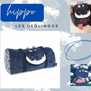 sac à dos  personnalisé enfant /  doudou personnalisé enfant /  les déglingos/ broderie /sac ecole/sac  hippopotame