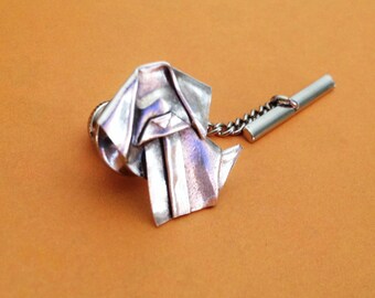 Silver Origami Dog Tie Tack