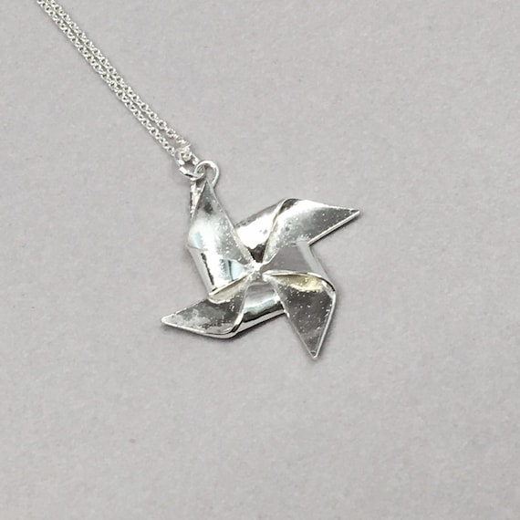 Silber Origami Windrad Anhänger Hand Gefaltet Feinsilber