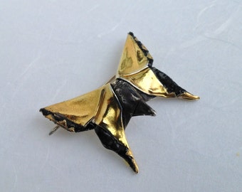 Gold Plated Origami Butterfly Brooch "Courante", number three in Concerto Series, OOAK