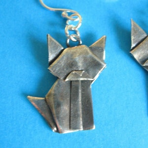 Silver Origami Cat Earrings Hand Folded Fine Silver image 4
