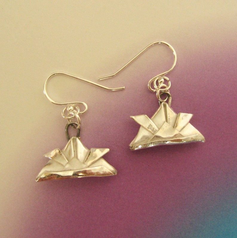 Silver Origami Samurai Helmet Earrings image 5