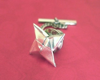 Silver Orgiami Shuriken Tie Tack - Origami Ninja Star