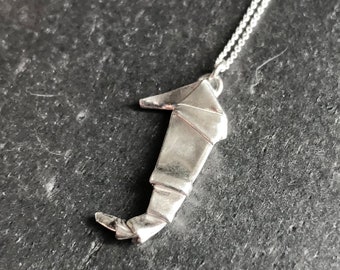 Silver Origami Seahorse Pendant