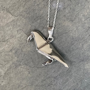 Silver Origami Crow Pendant, Raven Pendant - Origami Bird Necklace