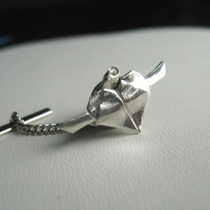 SIlver Origami Heart Tie Tack image 3