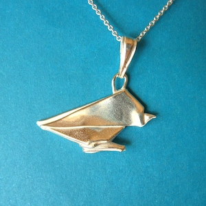 Silver Origami Sparrow Pendant - Origami Bird Necklace - Fine Silver