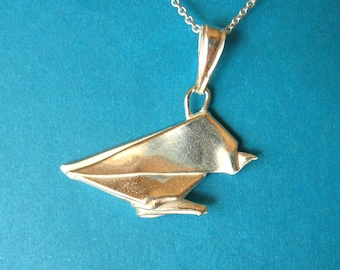 Silver Origami Sparrow Pendant - Origami Bird Necklace - Fine Silver