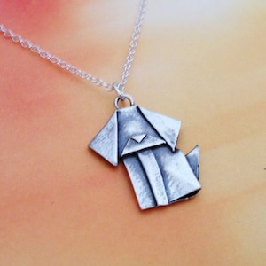 Silver Origami Dog Mini Pendant Hand Folded Fine Silver
